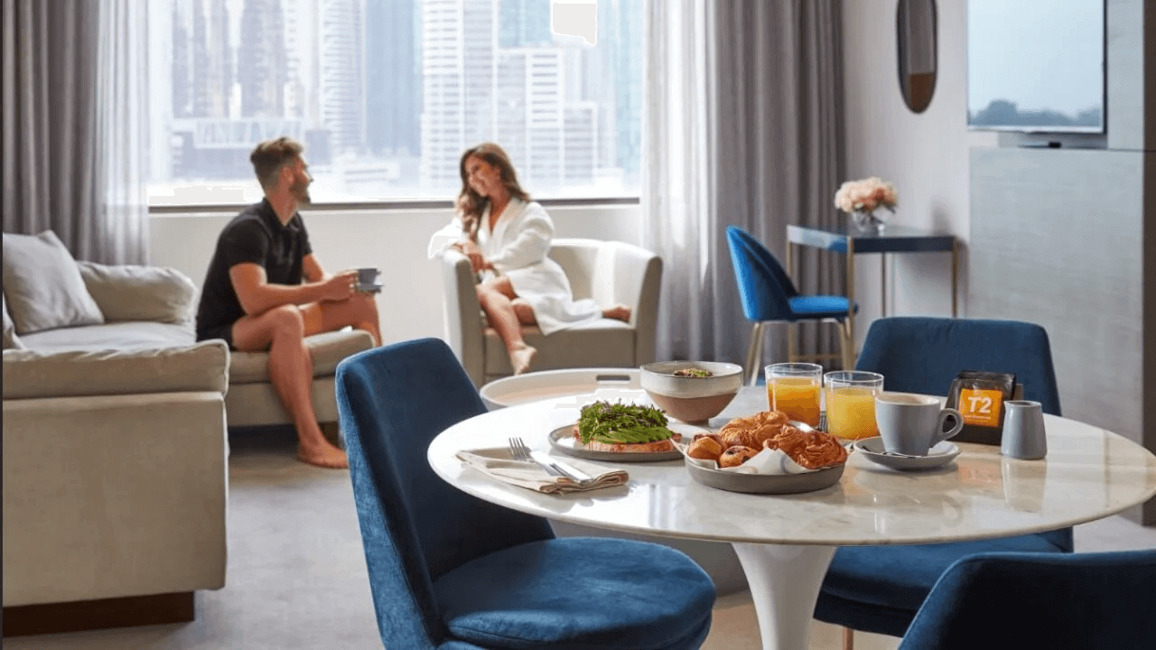 Crowne Plaza Melbourne room with brunch room service